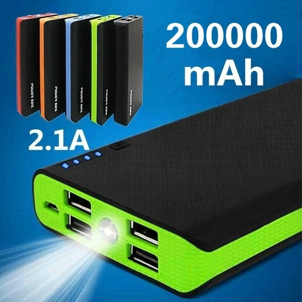 200000mAh Power Bank Android External Battery mobilecharger 4USB Portable  Charger for Electronic Digital Products DCAE Real Waterproof Shock Drop  Resistance Travel Charger PowerBank for All Phone