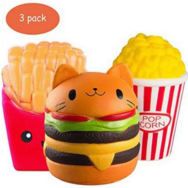 3 pcs Fast Food Jumbo Slow Rising Squishies Squishy Squeeze Toy Stress Reliever 