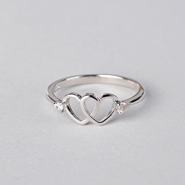 Love 925 Silver Heart Shaped Ring Female Creative Design Diamond Zircon ...