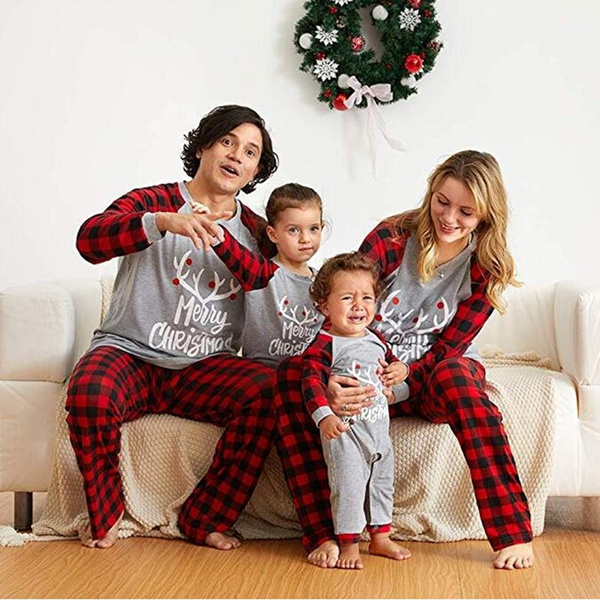 Christmas Family Matching Pajamas Outfits Baby Kids Women Mom Man