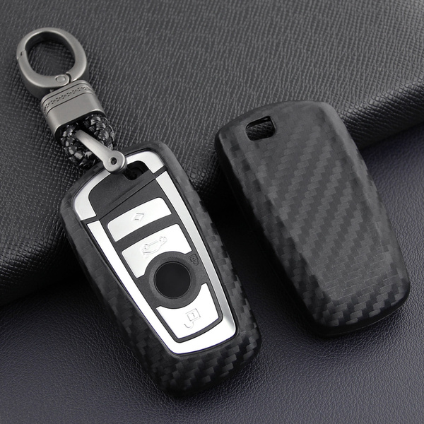 Carbon Fiber Grain Car Key Fob Cover Case Key Chain for BMW 1 3 5 7 Series  X 3 4 M 2 3 4 5 6 Silicone Key Bag Cover Protection Remote Smart Key Shell  Car Accessories Styling