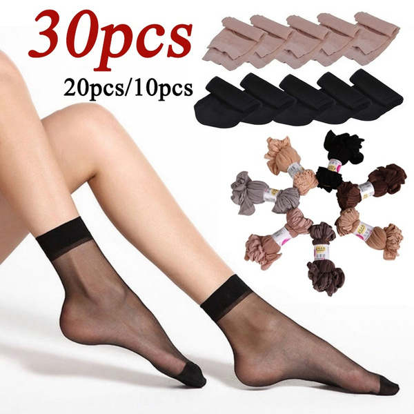 30/20/10pcs Ultra-thin Transparent Crystal Silk Socks Stockings High  Elastic Black Nylon Short Socks Women Ankle Socks Breathable Comfort Socks