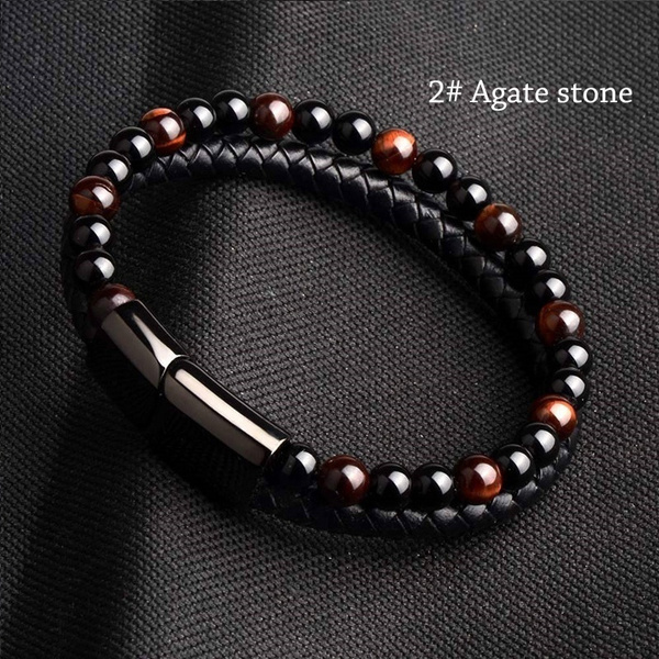 Joyas Para Hombres Pulsera De Cuero De Piedra Natural De De Joyas Para Hombres Pulsera De Cuero De Piedra Natural De De