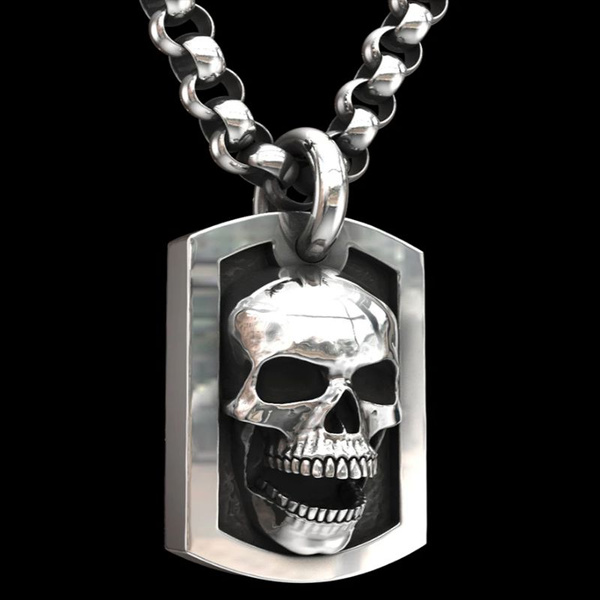 Bonarty 316L Stainless Steel Skull Head Skeleton Pendant Biker Mens Punk Jewelry