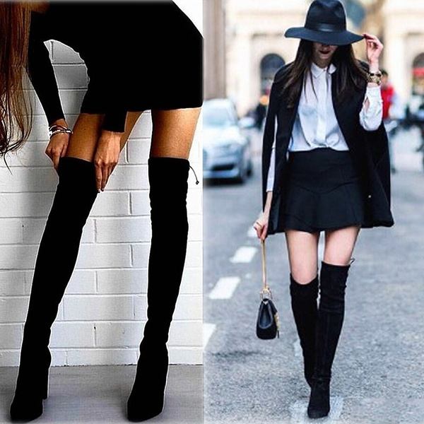 Stretchy plus size top thigh high boots