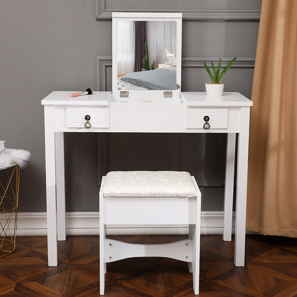 Makeup Dressing Table Writing Desk 2, Vanity Set With Lighted Mirror Dressing Table 2 Drawers And Stool