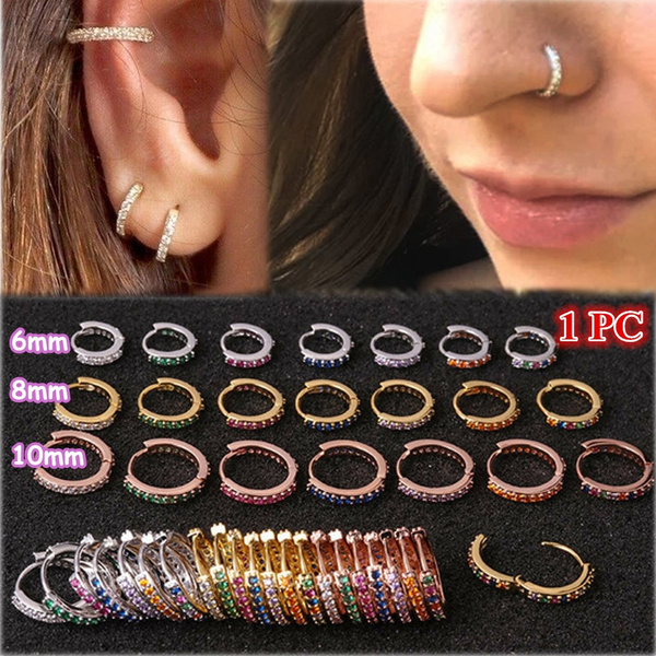 KNDINLO Cartilage Earring Hoop CZ Lobe Helix Conch Rook Tragus Snug Earrings Piercings Jewelry Septum Nose Rings Bodyjewelry for Men and Women Comfort fit 