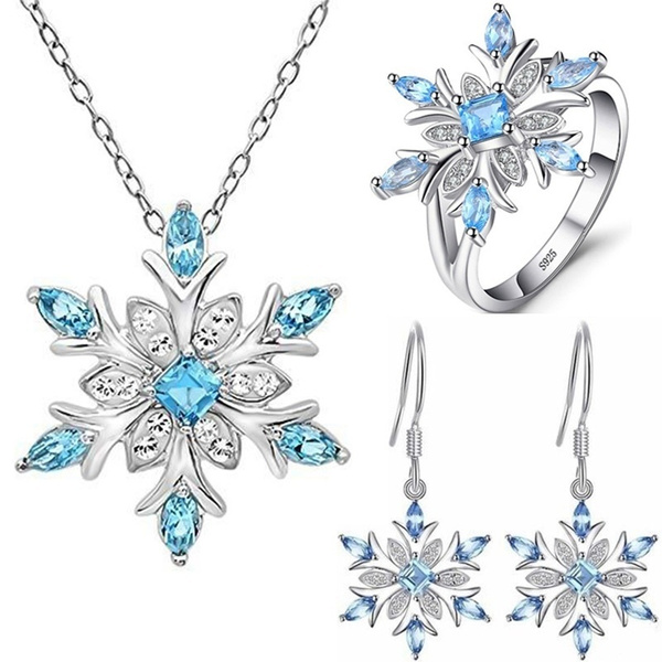 Snowflake Rhombus Swiss Blue Topaz Hexagon Aquamarine 18KWP Silver Pendant  - Shop Tamasii Jewellery Necklaces - Pinkoi