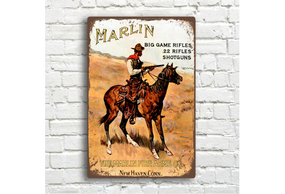 Marlin Big Game Rifles Gun Tin Sign Retro Hunters  Lodge Pub Wall Decor USA 16"