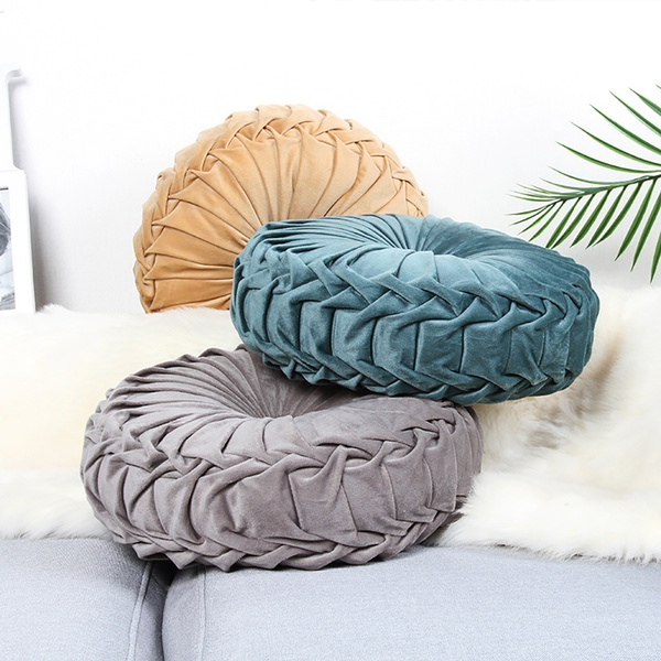 Velvet Pleated Round Pumpkin Throw Pillow Couch Cushion Floor Pillow for  Sofa Chair Bed