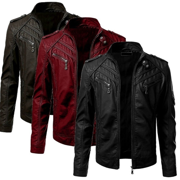 Winter Mens Leather Slim Fit Jacket Biker Jackets Motorcycle Coat Casual Outwear