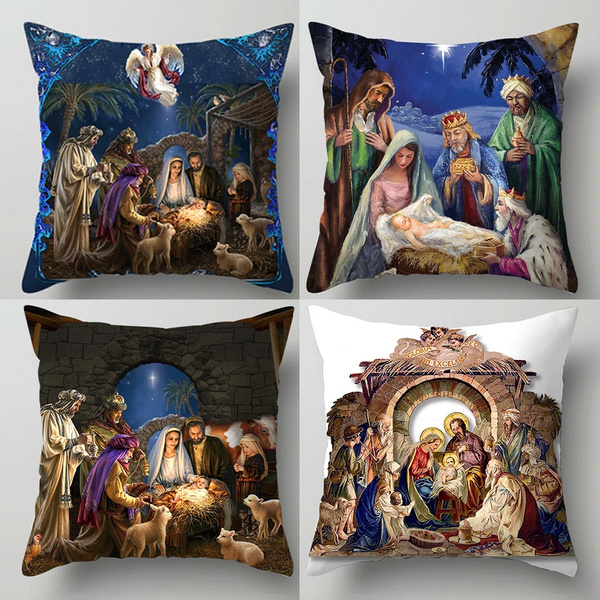 Holy Night Nativity Religious Christmas Decorative Pillow