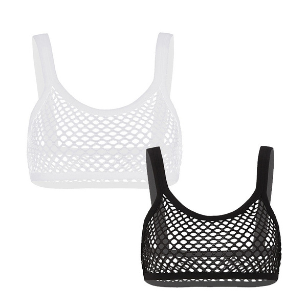 Woman Mesh Fishnet Sheer See-Through Crop Top Bra Workout Yoga Camisole
