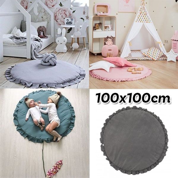 Round Cotton Baby Crawling Mat Blanket Play Photography Backdrop Rugs 100*100cm