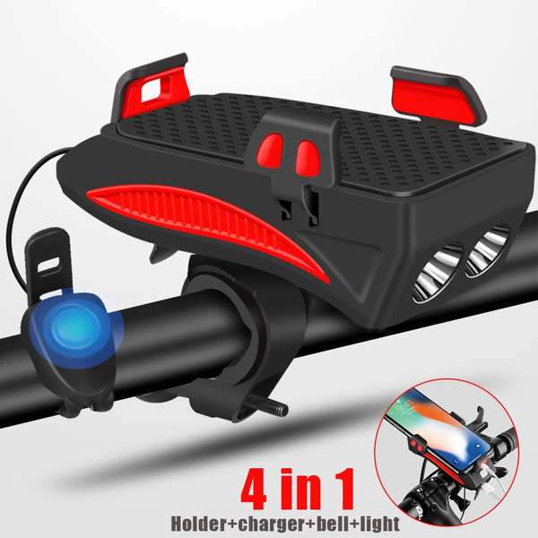 4 IN 1 Fahrradleuchte mit Fahrradhupe//Telefonhalter//2000/&4000 mAh Power Bank