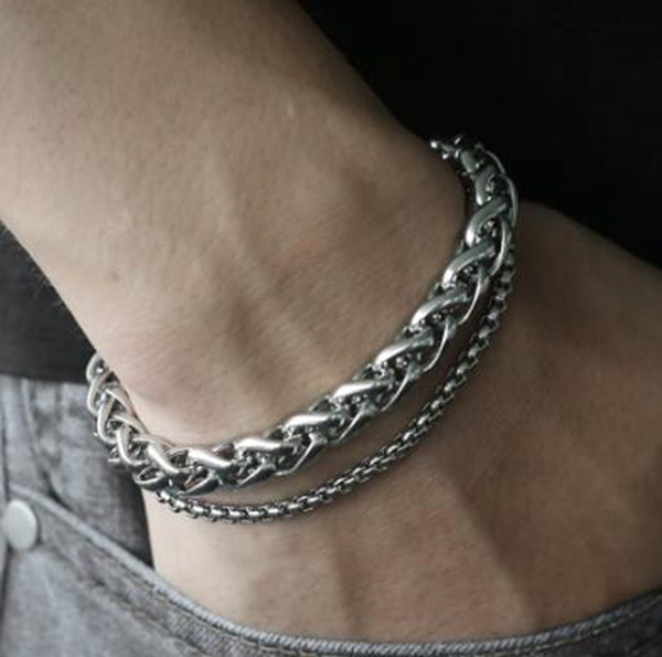 silver double chain bracelet