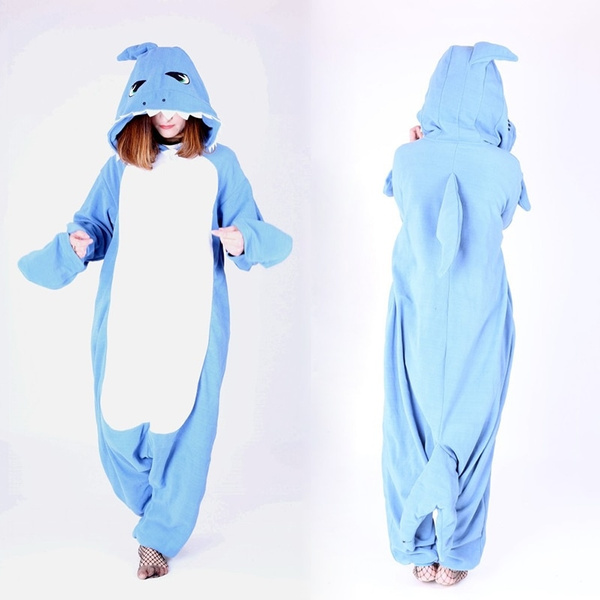 Adult Pyjamas Cosplay Costume Cartoon Angry Blue Shark Onesies