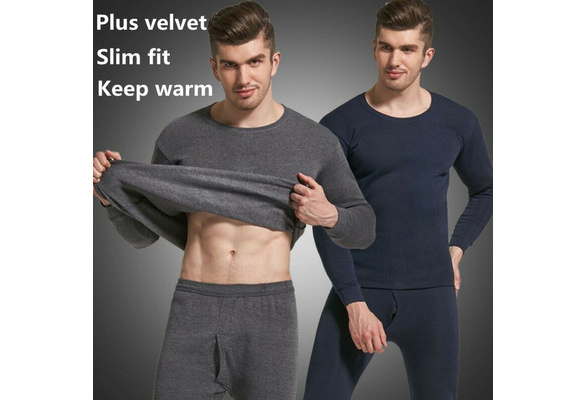 Men Seamless Elastic Warm Velvet Inner Wear, Thermals Pajama Set