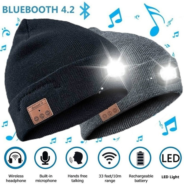 Bluetooth Beanie Hat with LED Headlight 