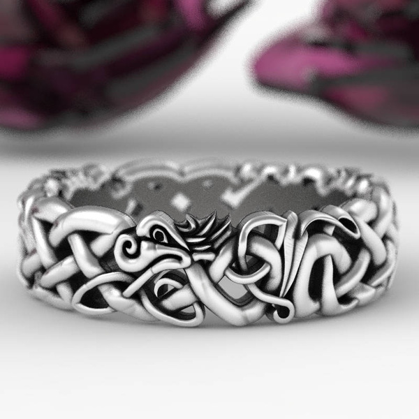 COMVIP Men Celtic Dragon Stainless Steel Ring Wedding Band Jewelry Silver