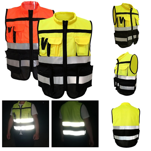 Men Women Super Bright Reflective Jacket Coat High Visibility Zipper Front Safety  Vest with Reflective Strips