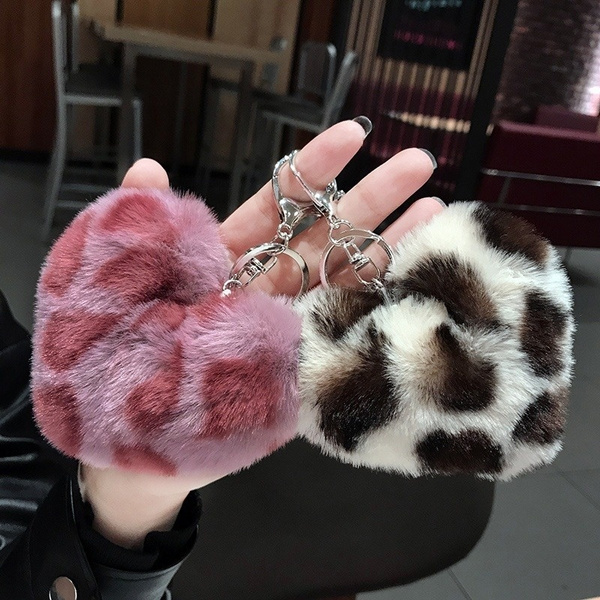 Leopard Patterned Heart Faux Fur Pom Pom Key Chain – Ashley Nicole  Marketplace