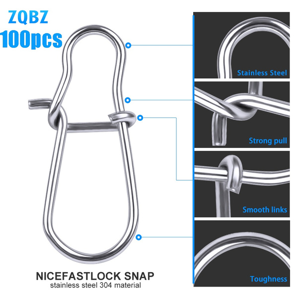 100PCS Hot Durable Stainless Steel Nice Fast lock Snap Fishing Barrel  Swivel safety snap 12mm-33.5mm Swivel Snap 0#-8# fishing swivels Fishing  Hanging