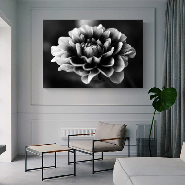 Black White Flower Wall Art Canvas Painting Nordic Minimalist Plants Poster and Prints Abstract Wall Pictures for Living Room Bedroom Home Decor No