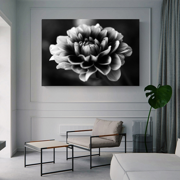 Black White Flower Wall Art Canvas Painting Nordic Minimalist Plants ...