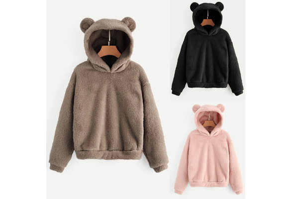 YSLMNOR Bear Sweatshirt for Womens Plus Size Fleece Warm Long Sleeve Hoodie Cute Fuzzy Pullover 