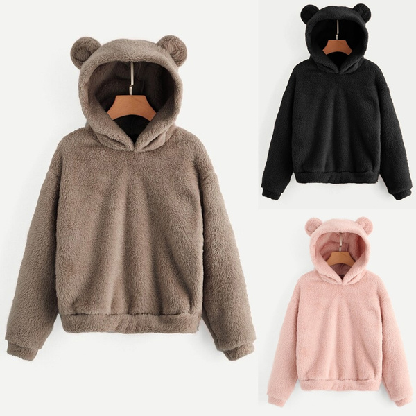 Whycat Teddy Bear Sweatshirt Fuzzy Jumper Women Winter Warm Fleece Half Zip Sweatshirt Cute Sweatshirt Tops for Girls Fluffy Hoodie 