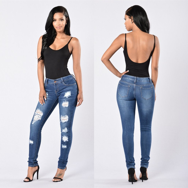 Women's Juniors Ripped Distressed Repaired Skinny Jeans | Wish