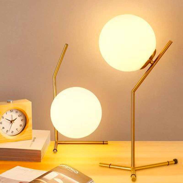 Glass Ball Table Lamp Creative Full Moon Lampshade Bronze Metal Frame Minimalist E26 Bedside Decorative Light Wish Glass Ball Table Lamp Creative Full, Ball Lamp Shade Frame