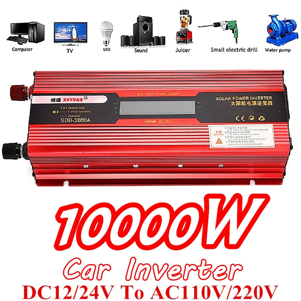 12V to 220V,10000W AC Outlets & USB Charging Ports Ideal Solar Power Inverter Sine Wave Inverter Built in Cooling Fan 12V/24V to 220V Solar Inverter High Power 