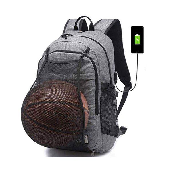Basketball Backpack with USB Charging Port Durable Mens Backpack for Outdoor with Ball Compartment Fits 15.6 Inch Laptop
