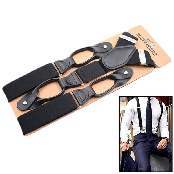 Men Y-Back Leather Trimmed Button End Elastic Tuxedo Suspenders Mens  Fashion Accessories