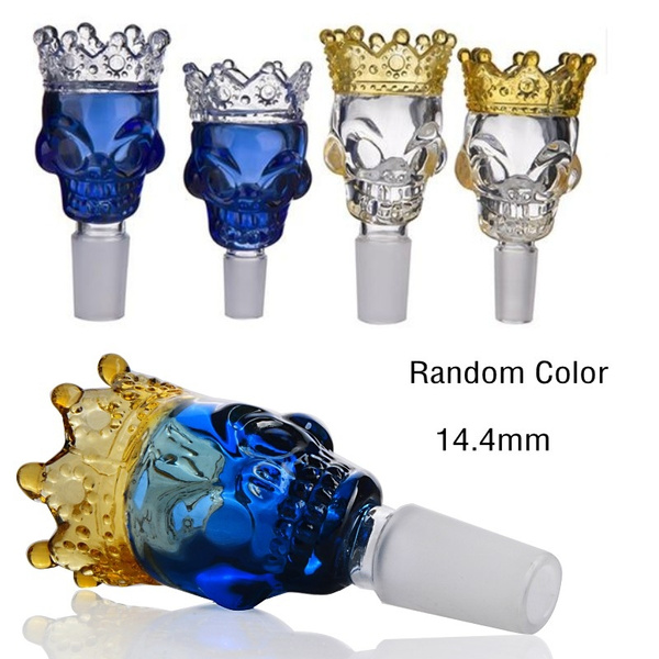xuzhao25 Handmade Glass Skull Crown Herb Holder Smoking Bowls 14mm Male Blue（1Pcs）