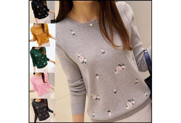 Fashion Sweater for Women Pullover for Women Embroidery Knitted Keep Warm Women  Sweater and Pullover Female Knit Jersey Jumper Sweater Woman Floral Print 7  Colors