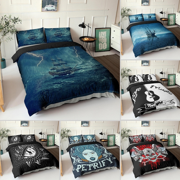 2 3pcs Duvet Cover Set Skull Pirate Ship Dragon Eye Pattern Bedding Set Bedroom Bed Cover Bedding Set With Pillowcase Full Double Queen King 8 Size Bedclothes Wish