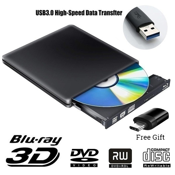 Thin and Light External Blu-ray USB 3.0 CD DVD Drive 4K 3D Blu Ray ...