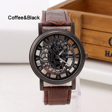 Fashion Man and Women Leather Hollow Stainless Steel Quartz Watch Casual Watches