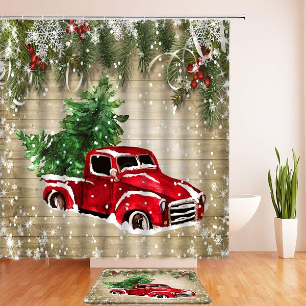 Retro Truck Shower Curtain Vintage Car, Old Truck Shower Curtain Hooks