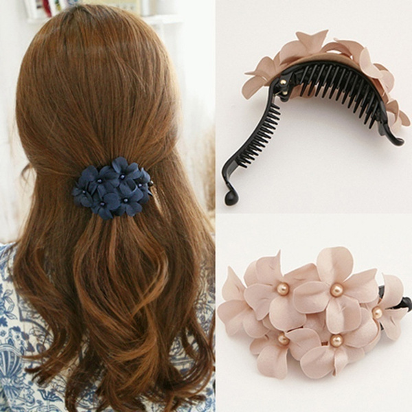 High-end Korean hair accessories ladies fashion handmade fabric six small  flower hair grab clip | Wish