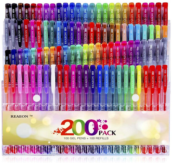 Gel Pens for Coloring Books, 100 Color Gel Markers Plus 100 Refills for  Drawing Painting Writing, Art & School Supplies