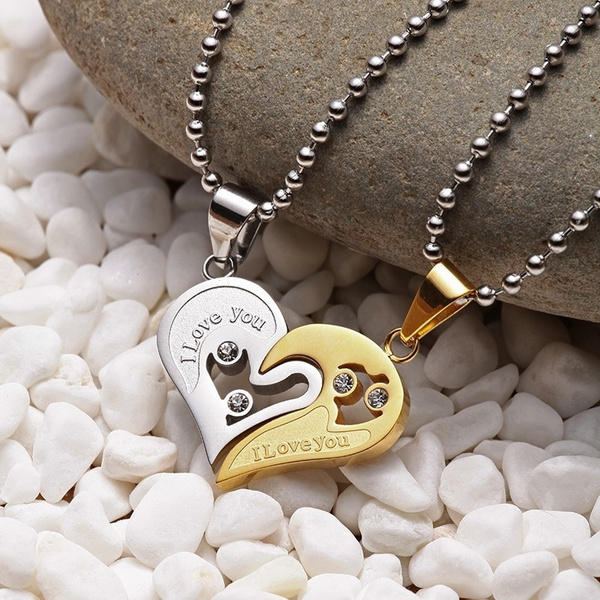1 Pair I Love You Stainless Steel Chain Heart Love Necklaces for Couples  Lovers Fashion Trendy Paired Suspension Pendants Necklace