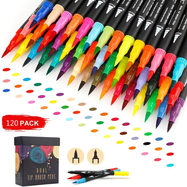 120/100/60 Colors Dual Tip Brush Pens Highlighter Art Markers 0.4mm Fine  liners & Brush Tip Watercolor Pen Set for Adult and kids Coloring Books,  Calligraphy, Hand Lettering, Note Taking