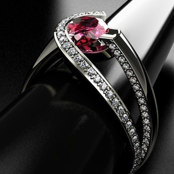 Hot Pink Sapphire Rings with Antique Style in 14k White Gold (GR-5945)