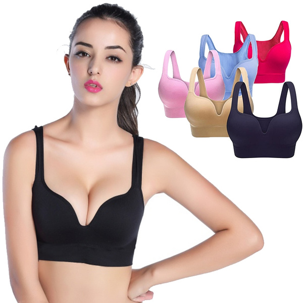 Women's Seamless Sports Bra Yoga Bra Padded Cotton High Impact Push Up Support  Pullover Breathable Comfy Sport Camisole U Plunge Bra