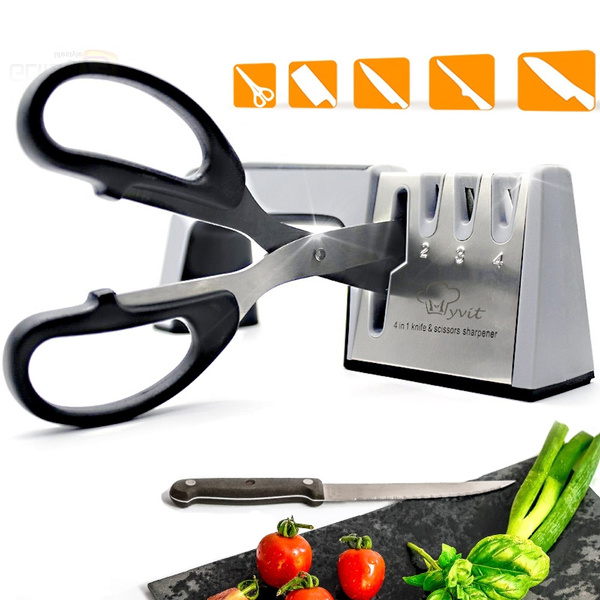 Knife Sharpener 4 in 1 Diamond Coated&Fine Rod Knife Shears and