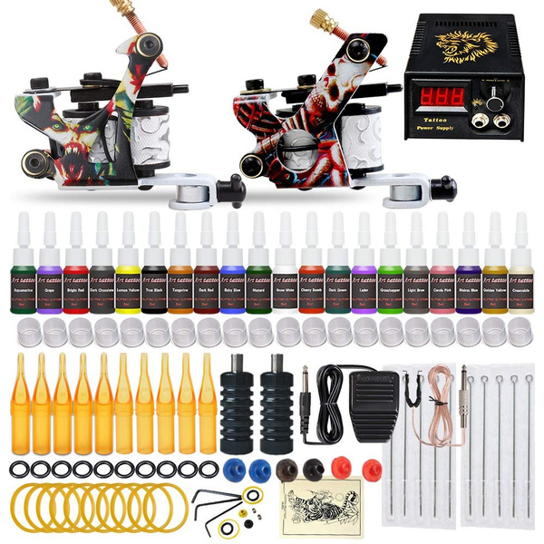 Amazon.com: AW Complete Tattoo Kit 8 Machine Gun 50 Needles Tip LCD Power  Supply Foot Switch 40 Color Ink Pack : Beauty & Personal Care